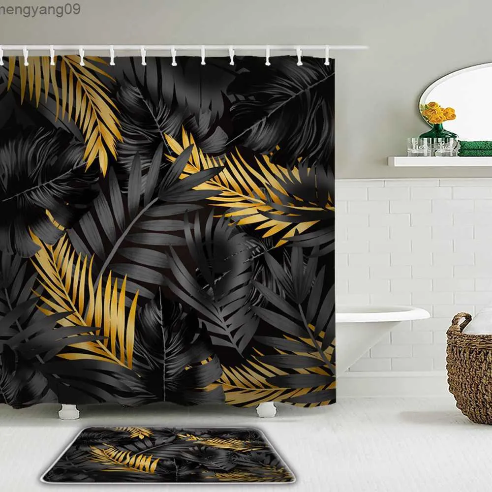 Tende per doccia piante tropicali foglie di stampa tende per doccia tende da bagno impostato in tessuto impermeabile tappetino non slittamento r230822