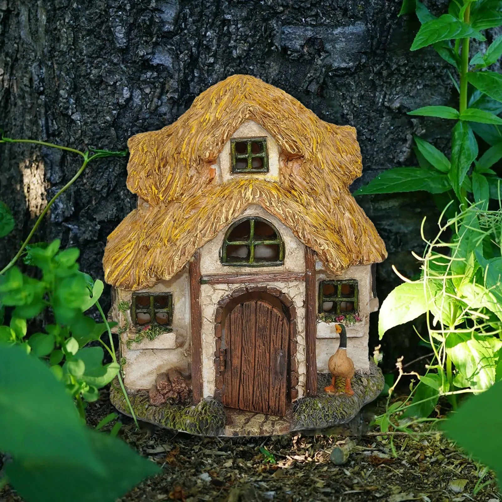 Objets décoratifs Figurines Miniature Mini Porte En Bois Fée Gnome Microscopique Statue Maison Cour Art Arbre Sculpture Ornement Extérieur Jardin Décor Plat 230822