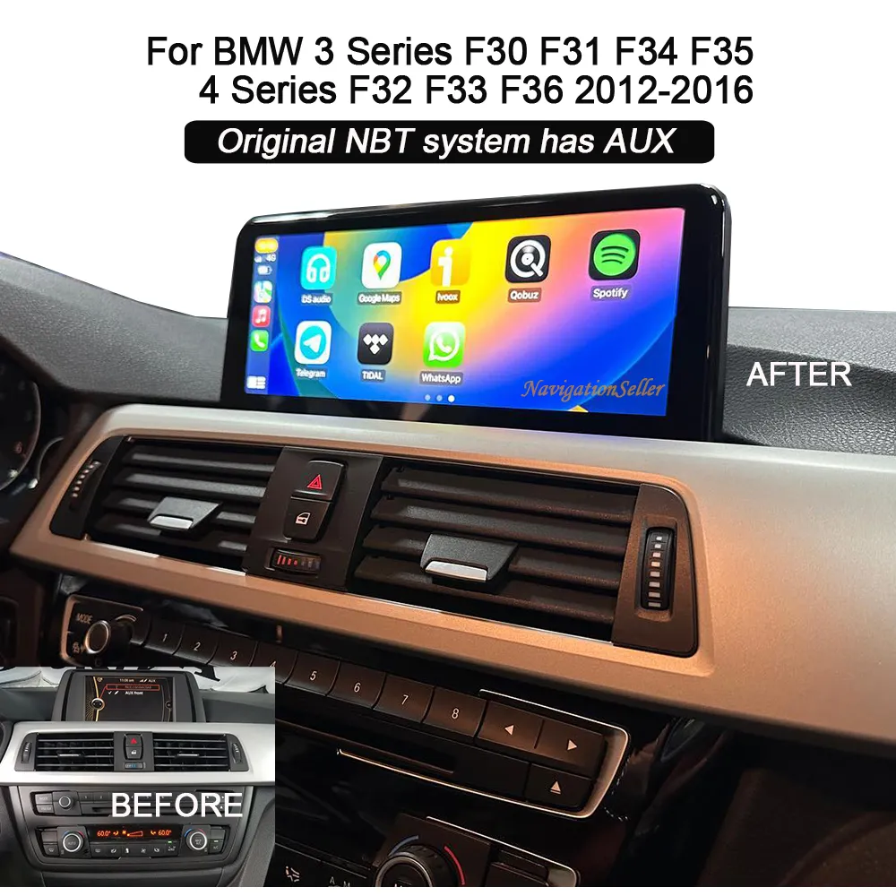 Écran tactile 10,25" sans fil Apple Carplay Android Auto Mise à niveau de l'affichage pour BMW Série 3 F30 F31 F34 F35 Série 4 F32 F33 F36 Radio Navigation Head Unit ID8 Menu DVD de voiture