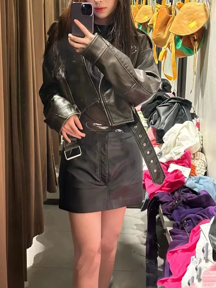 ムートン・ファーコート Left Double collar crop mustang jacket black DHgate.com:Womens Faux Leather Biker Jacket, Vintage Moto