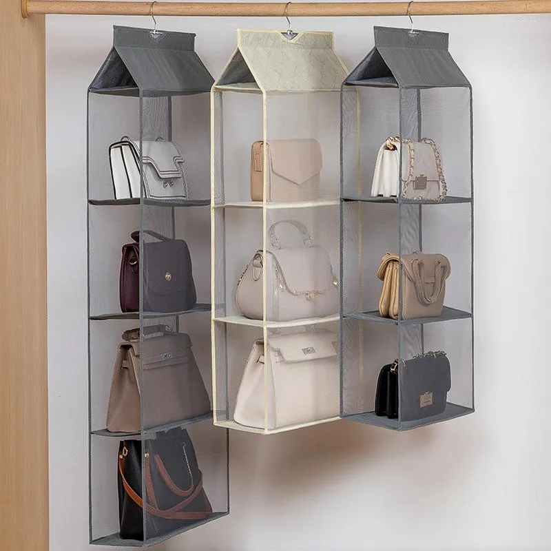 Förvaringslådor 2/3/4 Pocket Foldbar Hanging Bag Organizer Garderoben garderob Mesh Handväska Hemvägg diverse hängare