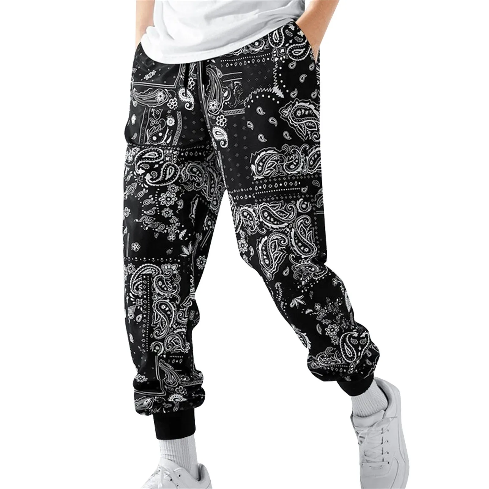 Męskie spodnie męskie retro joggers Paisley wydrukowane sznurki swobodne spodnie w zachodniej części etnicznej odzieży sportowej Mężczyźni Spodnie codzienne odzież 230822