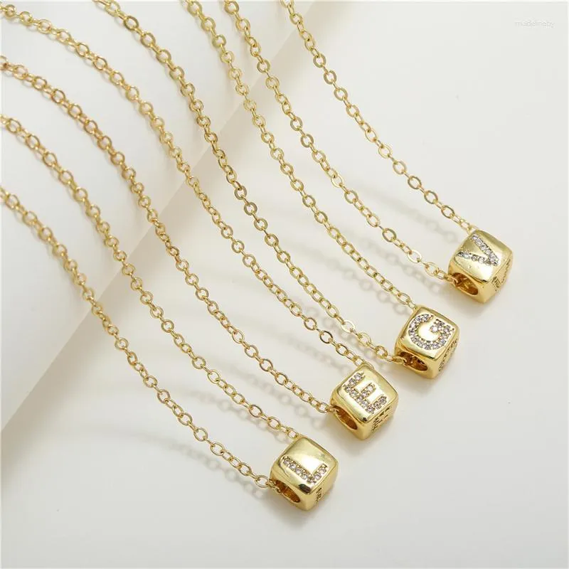 Kedjor 2023 Fashion Initial Letter Pendant Necklace Women Cube Pave Zircon rostfritt stål Länkkedja för smyckespresent