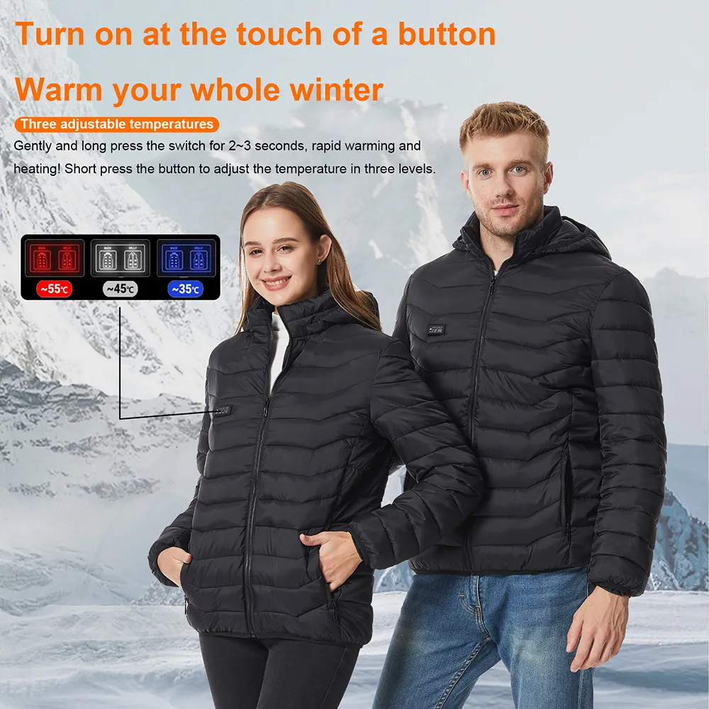 Mens winter heated usb hooded work jacket coats adjustable temperature 2025 control safety clothing