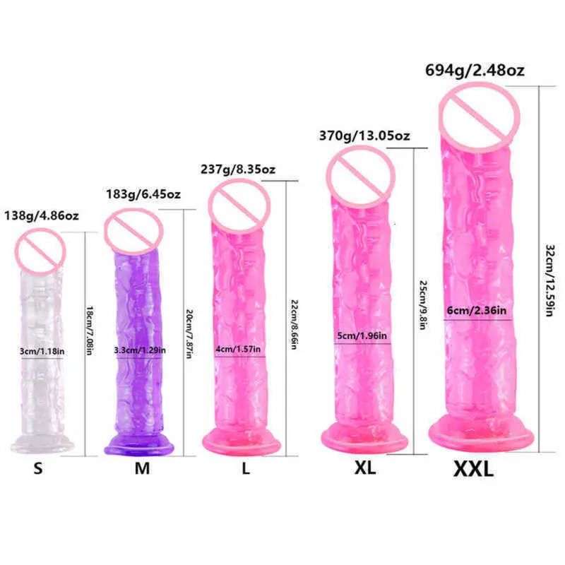 Massager Kwd Erotic Soft Jelly Dildo Anal Butt Plug Realistic Strong Suction Cup Adult G-spot Orgasm Big Penis for Woman