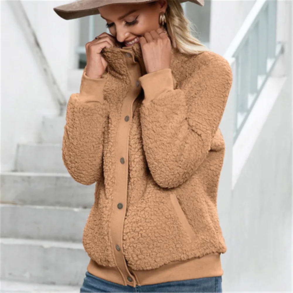 Womens Wool Blends White Winter Women Teddy Bear Coat Stand Collar Loose Plush Jacket Zipper Solid Warm Outwear Faux Lamb Coats 230822