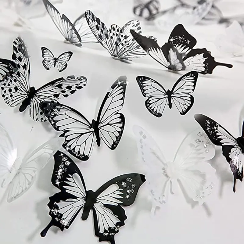 壁のステッカー18pcsクリスタルバターフリーズフォー美しい蝶のリビングルームの装飾デカールホームデコレーション230822のための3Dステッカー