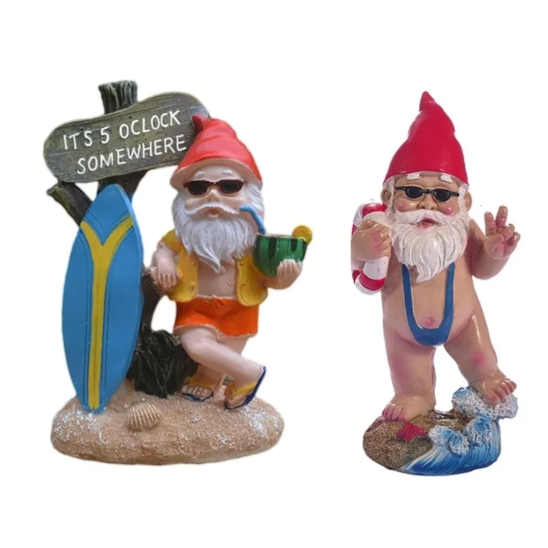 Decoratieve objecten Figurines Garden Knome Resin Figuur in Mankini en Life Ring Sufing Design voor Home Yard Lawn BalconyDecoration C6Ue 230822