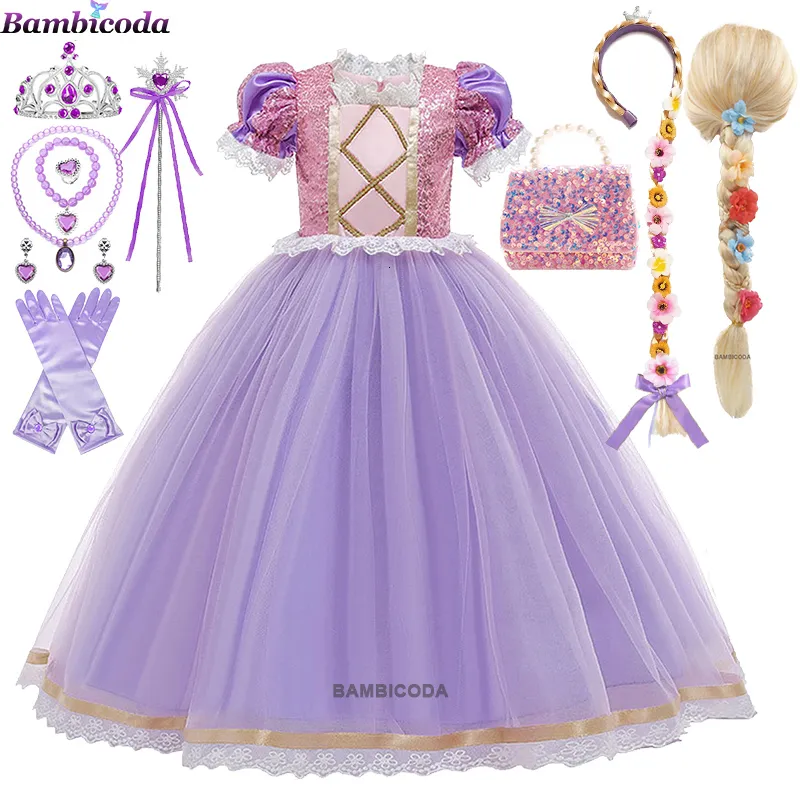 Girl's Sukienki Dziewczyny anime sukienki księżniczki letnie sukienki dziewczyny cosplay rapunzel sukienka rok karnawałowy kostium urodzinowy sukienka dla dziewcząt 230822