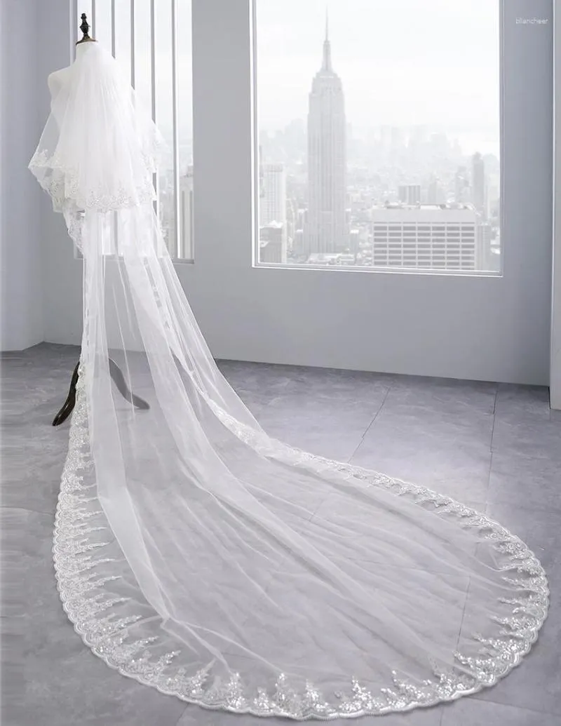 Bridal Veils Arrival White Ivory Sexy Veil Two Layers 300cm Lace Cathedral Wedding With Comb Velos De Novia