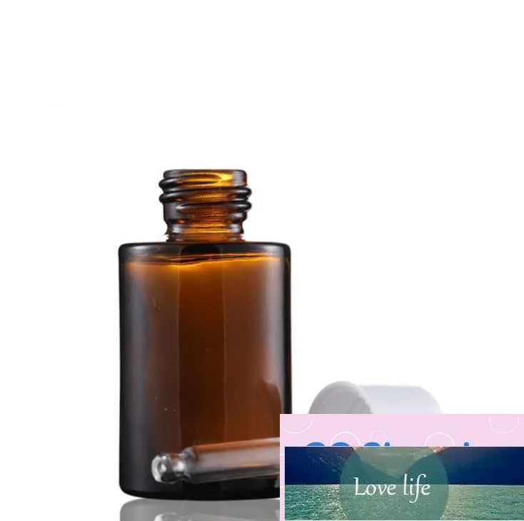 Botella de suero de aceite esencial redonda de vidrio ámbar transparente esmerilado con hombro plano Simple de 30ml con cuentagotas de vidrio para esencia cosmética