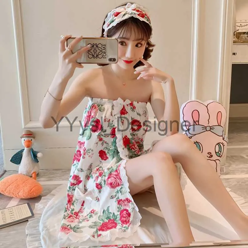 2023 Summer Womens Cotton Print Lace Bathrobe With Chest Cute Bath Towels Cute  Sleepwear, Tube Top, Nightgown, And Night Dress From Yyysl_designer, $13.38