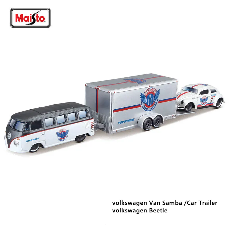 Diecast Model Maisto 1 64 Volkswagen Van Samba Beetle Car Trailer Design elite transport die cast precision model car collection gift 230821