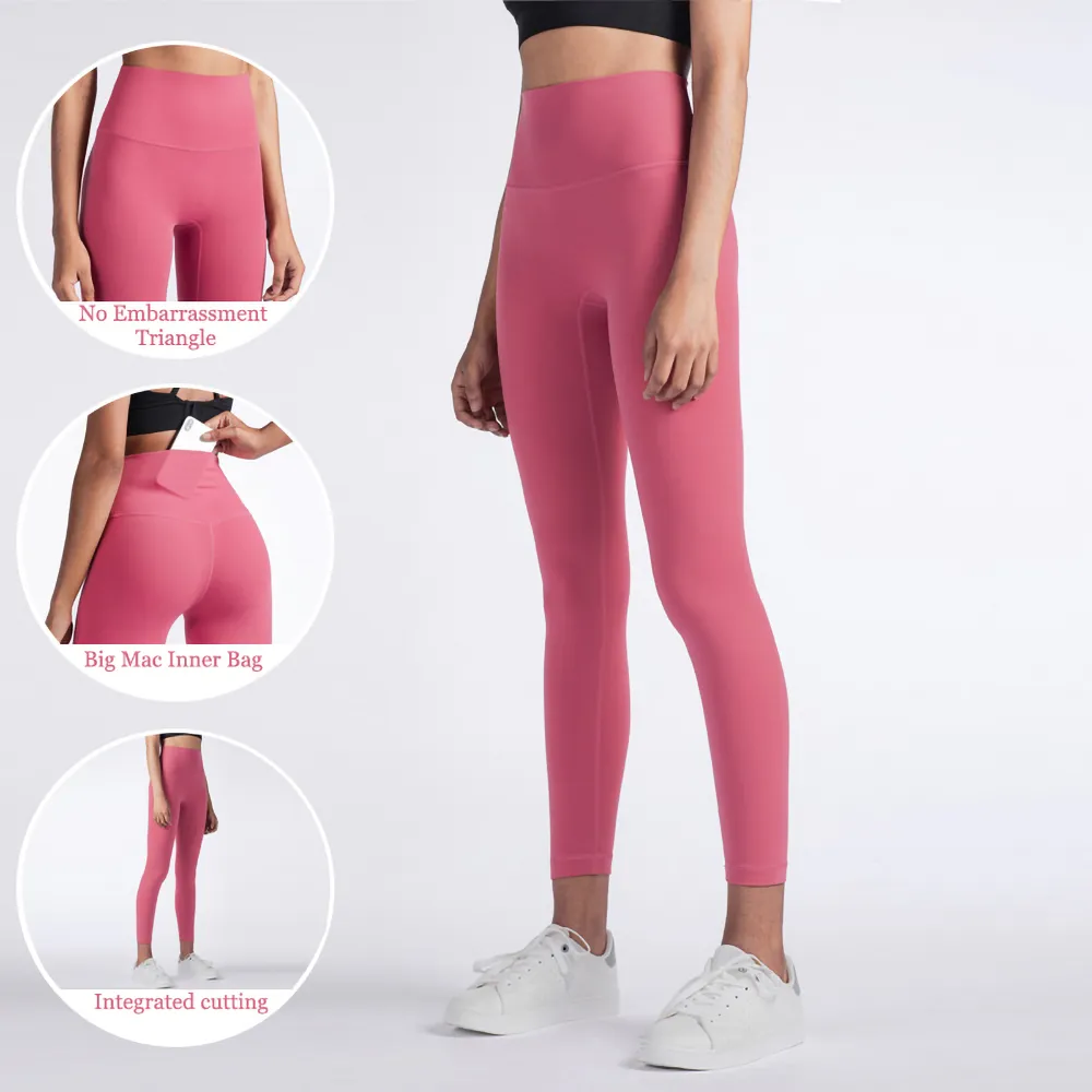 European and American Nude High Waist Yoga Pants Women`s One Piece Large Pocket Honey Peach Hip Running Fitness Pants Sweat pants Shark pants