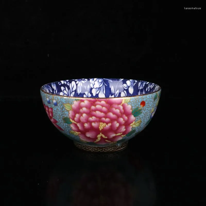 Tumblers Chinese Porcelain Peony Master Cup With Green Background And Gold Silk