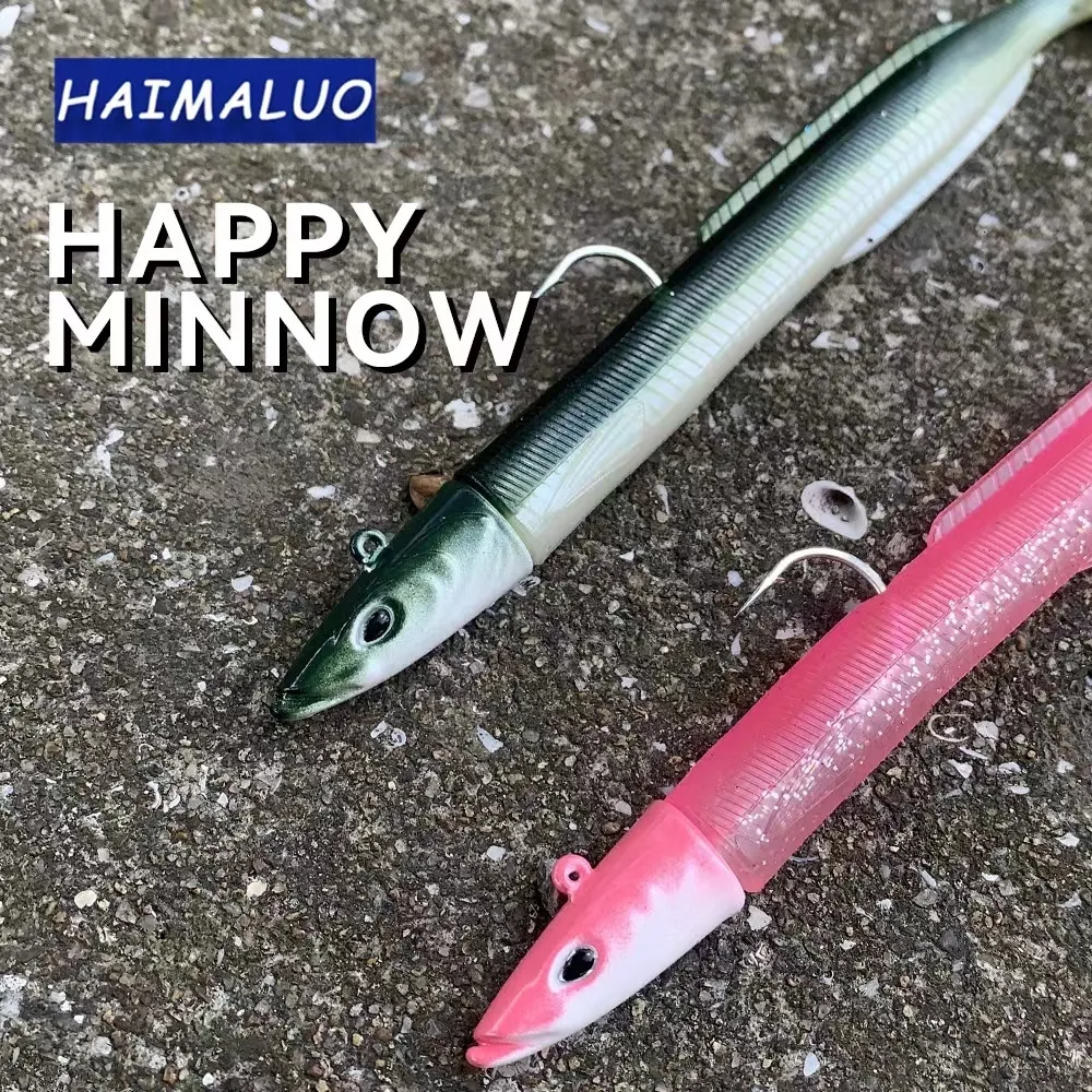 Baits Lures HAIMALUO Happy Soft Fishing Lure Jig Head Hook Artificial Saltwater Sea Bass Bait Swimbait Tackle 230821