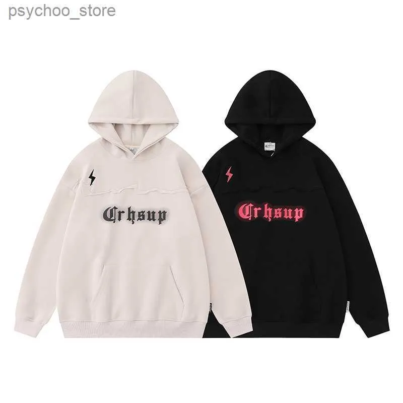 Mäns hoodies tröjor retro dekonstruerade skarvad hoodie kappa kvinnor vår och höst tunna modemärke lyx par hoodie q230822