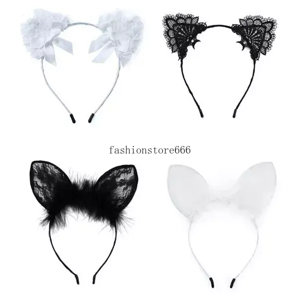 Lace Cat Ears Headband Women Girls Hair Hoop Party Decoration Sexy Lovely Cosplay Halloween Costume Hair Accessories