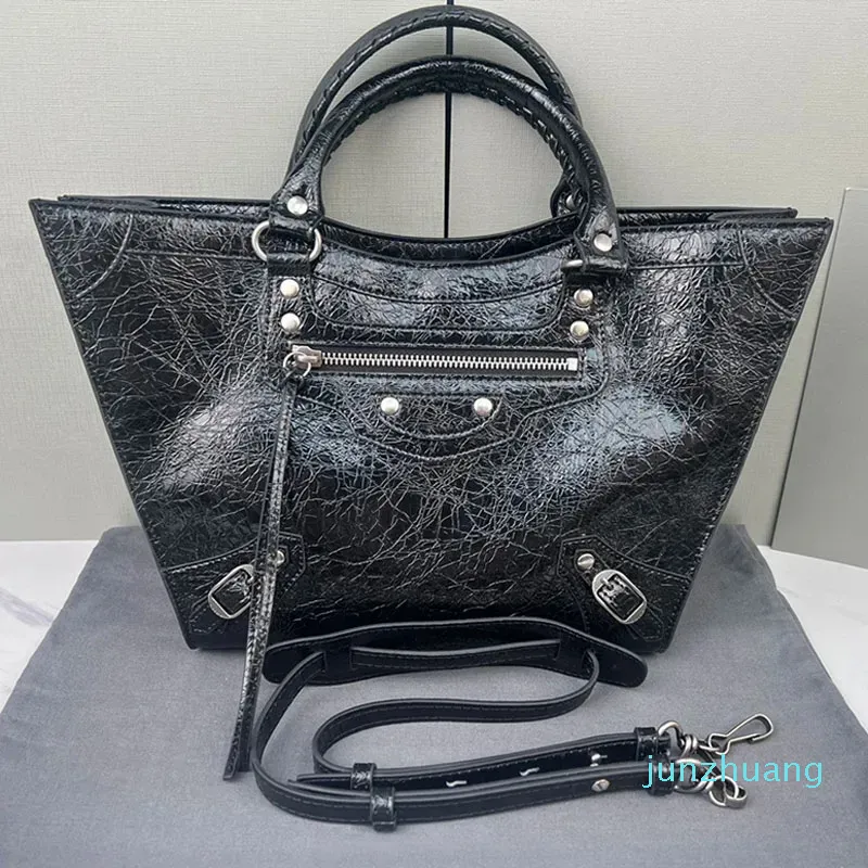 Umhängetaschen Handtaschen Modes schwarzes Einkaufsbeutel Lederstasche große Kapazität Totes Geldbörse Außenzipper Hardware Abnehmbares Riemen