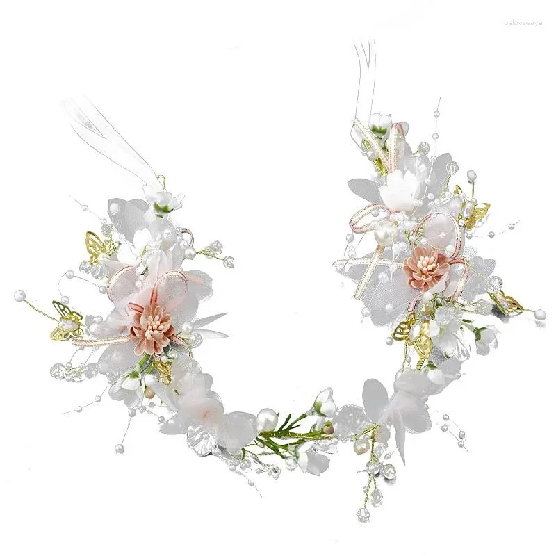 Klipsy do włosów słodkie romantyczne różowe kwiat motyl perłowy akcesoria ślubne opaska na głowę tiara koronny leśny biżuteria prezent biżuterii