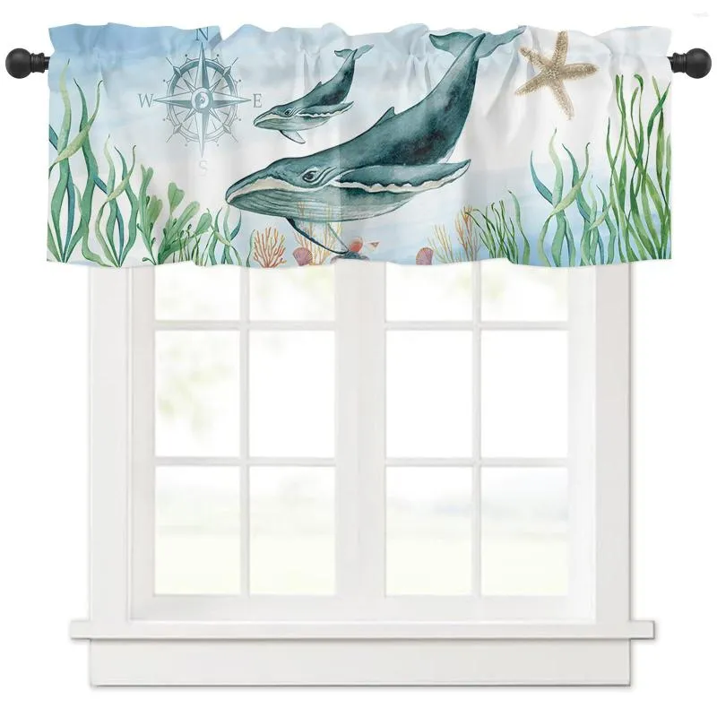 Curtain Marine Theme Animal Whale Starfish Short Curtains Kitchen Cafe Wine Cabinet Door Window Small Home Decor Drapes