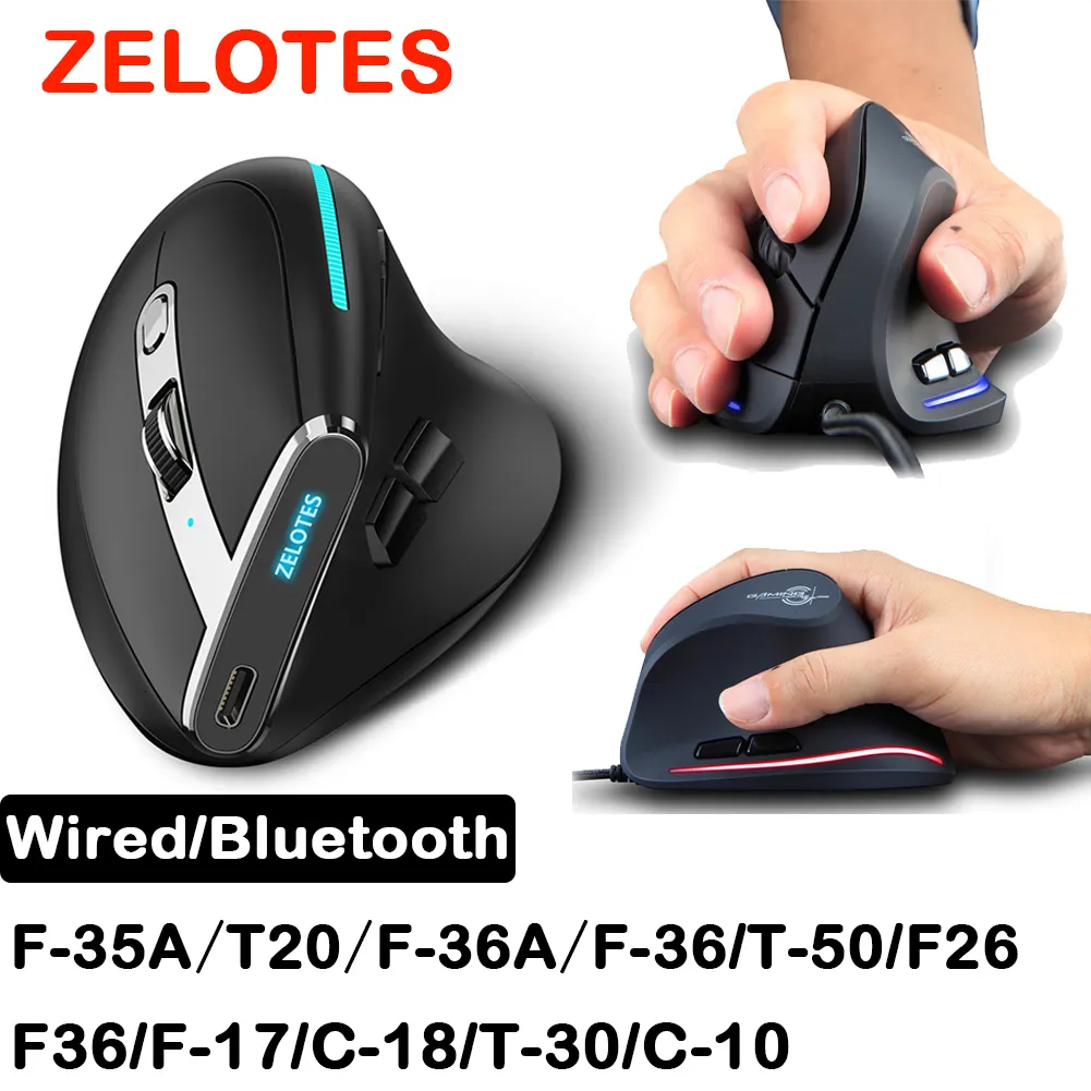 Mice ZELOTES F36 Wireless Vertical 24G Bluetooth Mouse Full Color Light 8 key Programming 2400DPI Game 730mah lithium battery 230821