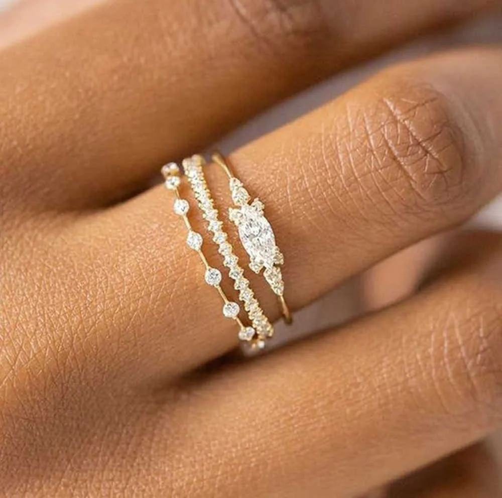 Liten liten ringset för kvinnor guldfärg kubik zirkoniummidi finger bröllopsdag smycken tillbehör gåvor kar229