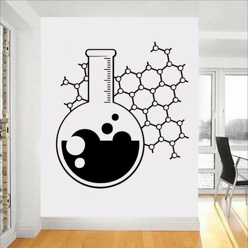 Pegatinas de pared, vaso de química, calcomanía de ciencia, profesor, escuela, aula, educación divertida, pegatina de átomo, arte, decoración de la habitación del hogar C377