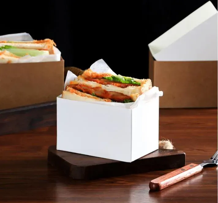 卸売クラフトペーパーサンドイッチ包装箱厚い卵トーストパン朝食