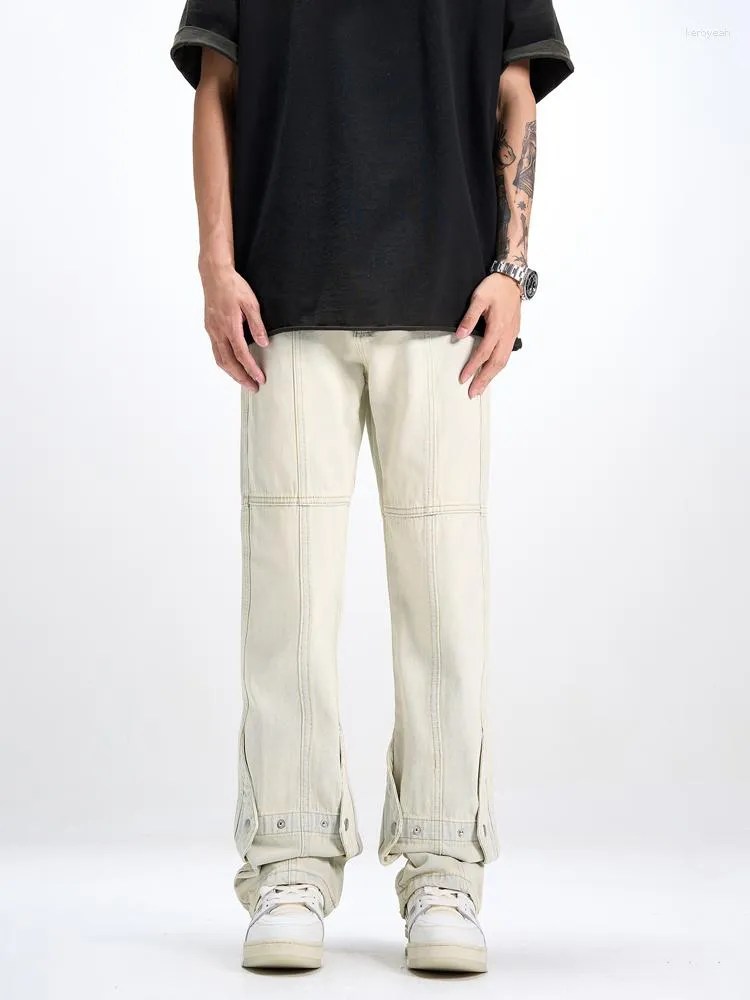 Jeans pour hommes YIHANKE Streetwear Spliced Casual Pants Mens High Street Stitch Loose Straight-leg Men Baggy