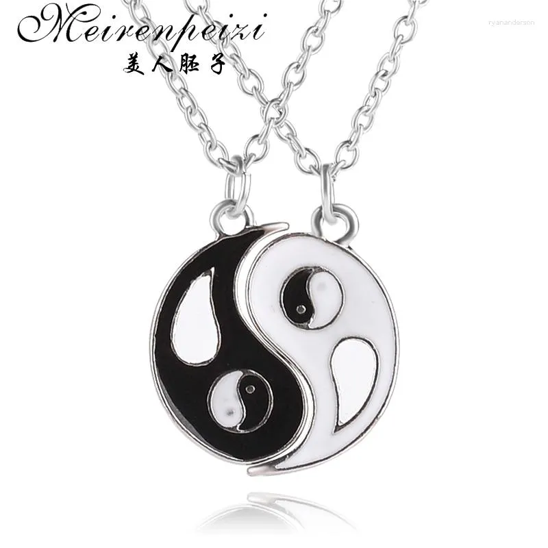 Pendentif Colliers 2 PC BFF Charme Collier Huit Diagrammes Yin Yang BlackWhite Ami Amitié Couples Amant Valentine Année Cadeau