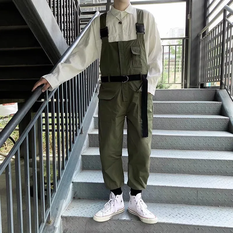 Men's Pants Spring Mens Workwear Strap Korean Version Loose Wide Leg Crop Straight Retro Hanging Jumpsuit 230821