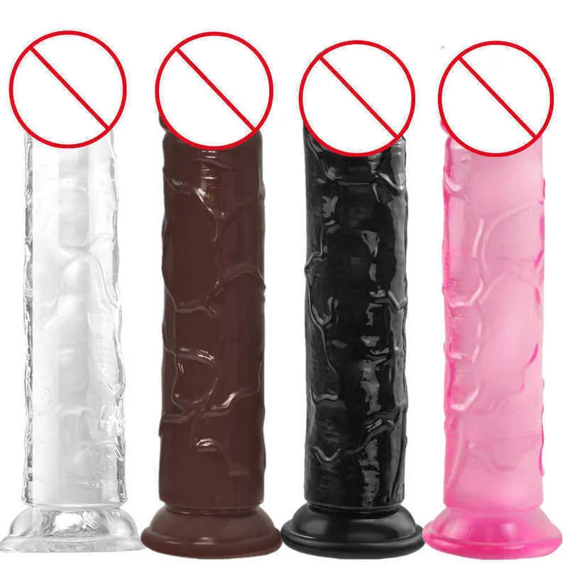 Massageador vibrador realista com ventosa sem ovo cristal transparente falo 7/8/9 Polegada adulto erótico traseiro masturbador