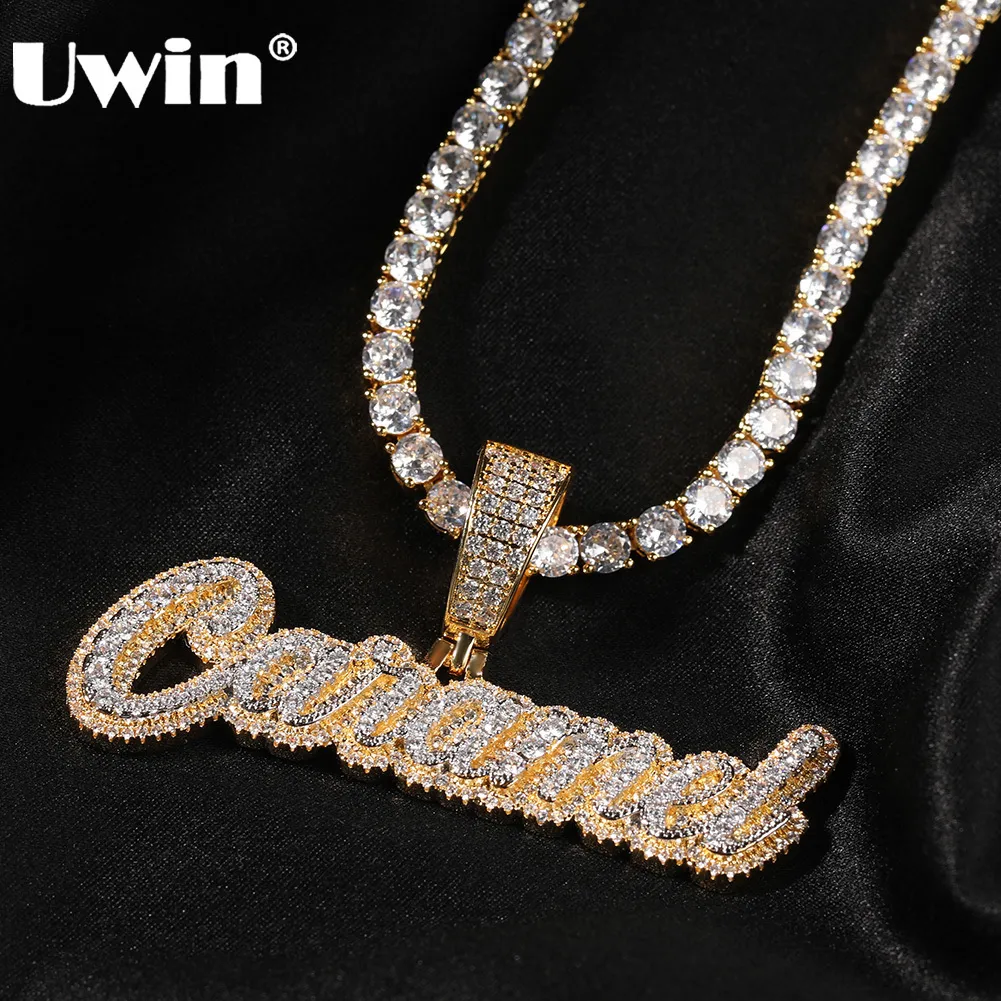 STRANDS STRINGS UWIN AANGEPASTE 2 LAGERS NAAM PENDENDE NEUWEN ICTE OUT OUT CZ STONES CURSive Namen Gepersonaliseerde mode Hip Hop sieraden voor cadeau 230822