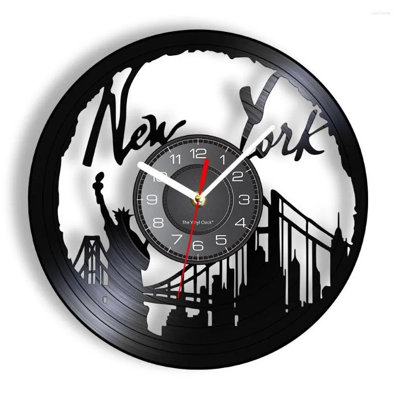 Wall Clocks York Clock NY Brooklyn Bridge Art Vintage Record USA CityScape Travel Gift Decorative