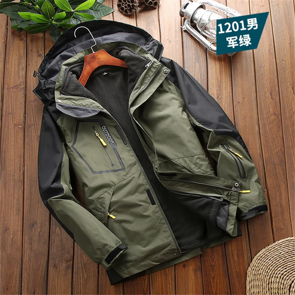 Outdoor -Jacken Hoodies Herren Windbreaker Herbst Winter 3in1 Zwei eingestelltes warmes Fleece Liner wasserdichte Mantel Bergkletterkleidung 6xl 230821