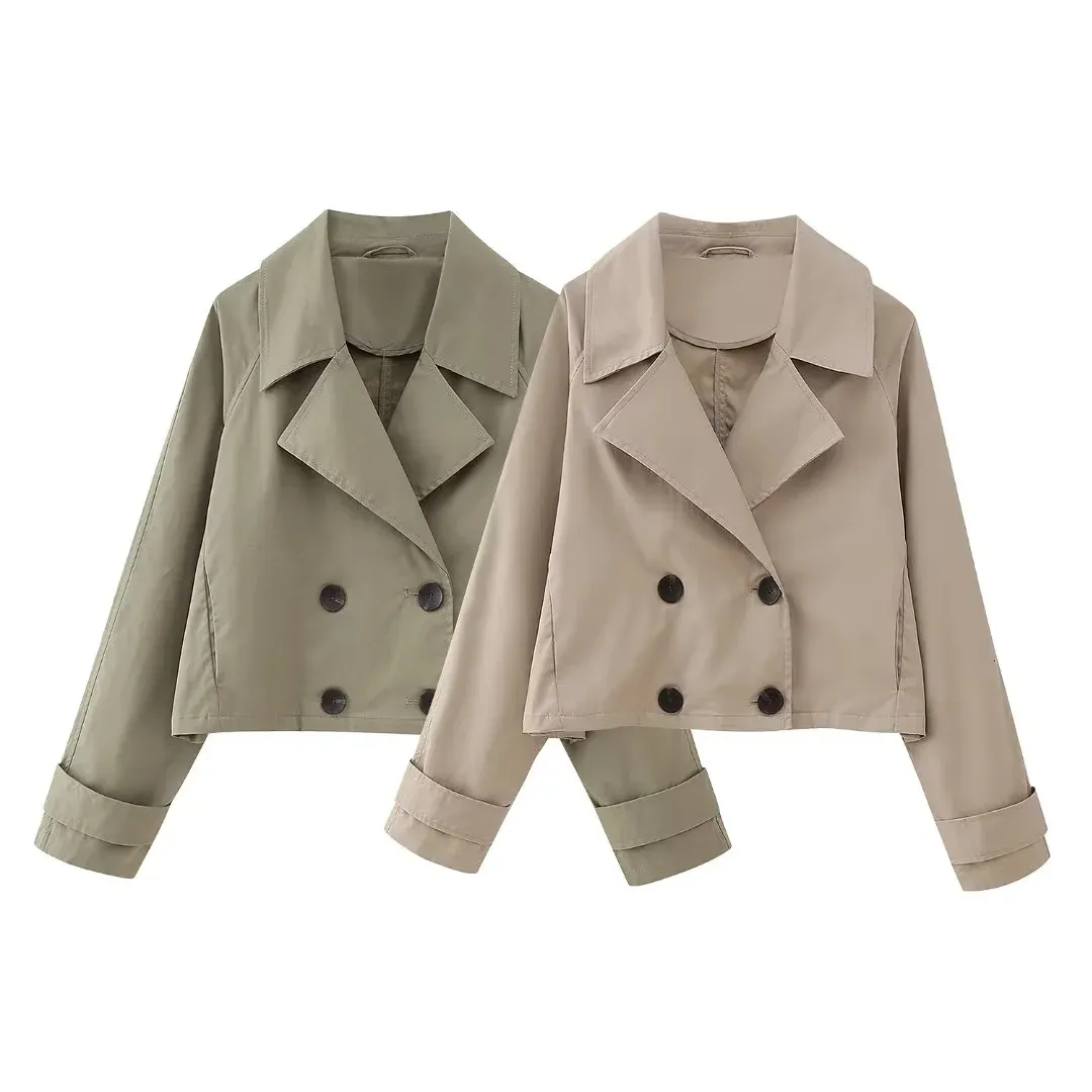 Kurtki damskie Zielona Khaki Krótka kurtka dla kobiet 2023 Los Lose Windbreaker Trench Płaszcz Sprężyny jesienna Koreańska moda Koreańska moda Casual 230821