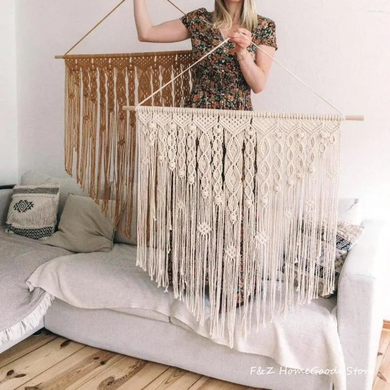 Tapices Macrame Bohemio Decoración del hogar Dormitorio Fondo Geometría artística moderna Tapiz hecho a mano teñido liso Colgante de pared