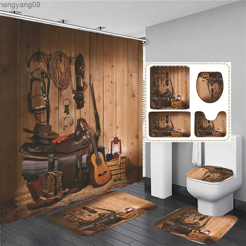 Western Cowboy Duschvorhang 183 X 183 Cm – Wasserdichter Stoff, Vintage-Design Mit 12 Haken