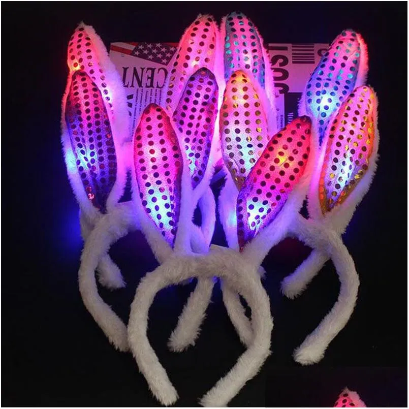 Favor de festa LED LED Luminous lantejão orelhas de coelho piscando coelho -pêlo de cabeceira de cabelos de cabelos de cabelos de cabelo de brinquedo de brinquedo de aniversário za4599 gota d dhoxl