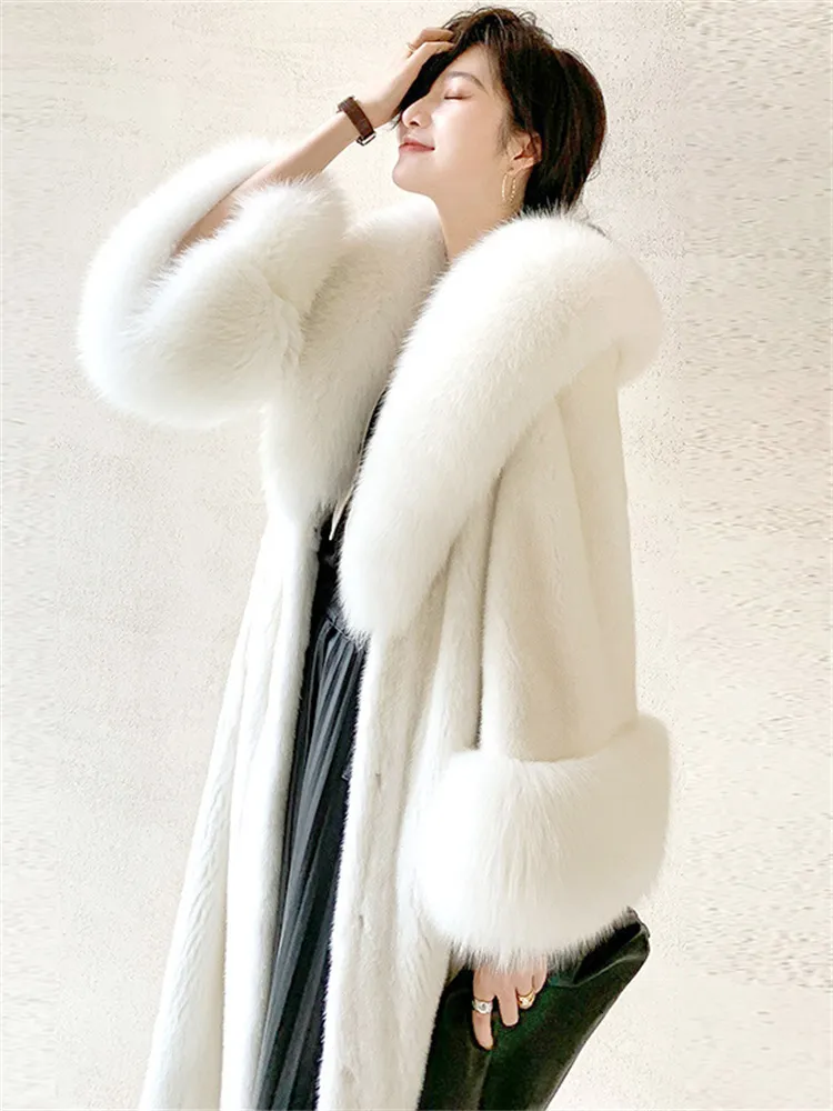 Womens Fur Faux White Mink Coat Women Long Light Luxury Temperament Thick Warmth Jackets Winter Korean Chic Clothing 230822