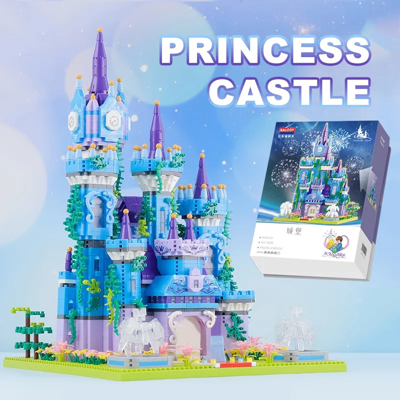 Cartoon Fairy Tale Princess Ice Castle Villa Building Blocks Street View Model Architecture Assemble Brick Toy Gift For Kid Girl 230821