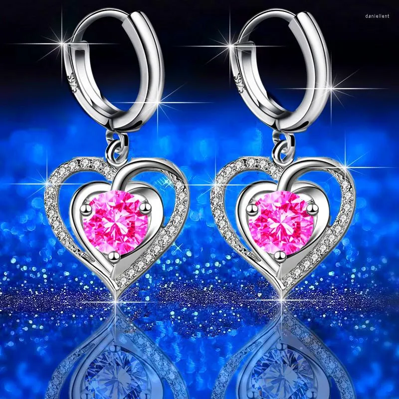 Hoop oorbellen Romantisch liefde hart oorr. Earring roze blauw wit kristal ronde steen voor vrouwen vriendin sieraden valentijnsdag geschenken