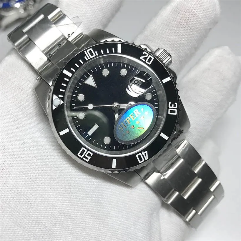 2020 novo relógio preto Submen Movimento de varredura de 40 mm Relógios automáticos de máquinas Glide Bloqueio Cerâmica Borte de vidro Sapphire Watches207R
