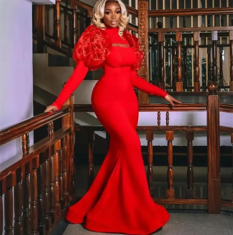 2023 Août Aso Ebi Rouge Sirène Robe De Bal Satin Perlé Soirée Formelle Deuxième Réception Anniversaire Robes De Fiançailles Robes Robe De Soirée ZJ7112