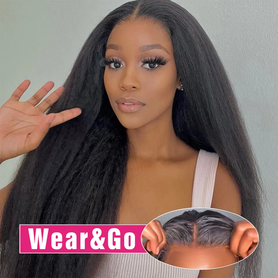 Perruque Lace Front Wig brésilienne naturelle, cheveux crépus lisses, 13x6 HD, sans colle, Yaki, 13x4, pre-plucked, pour femmes