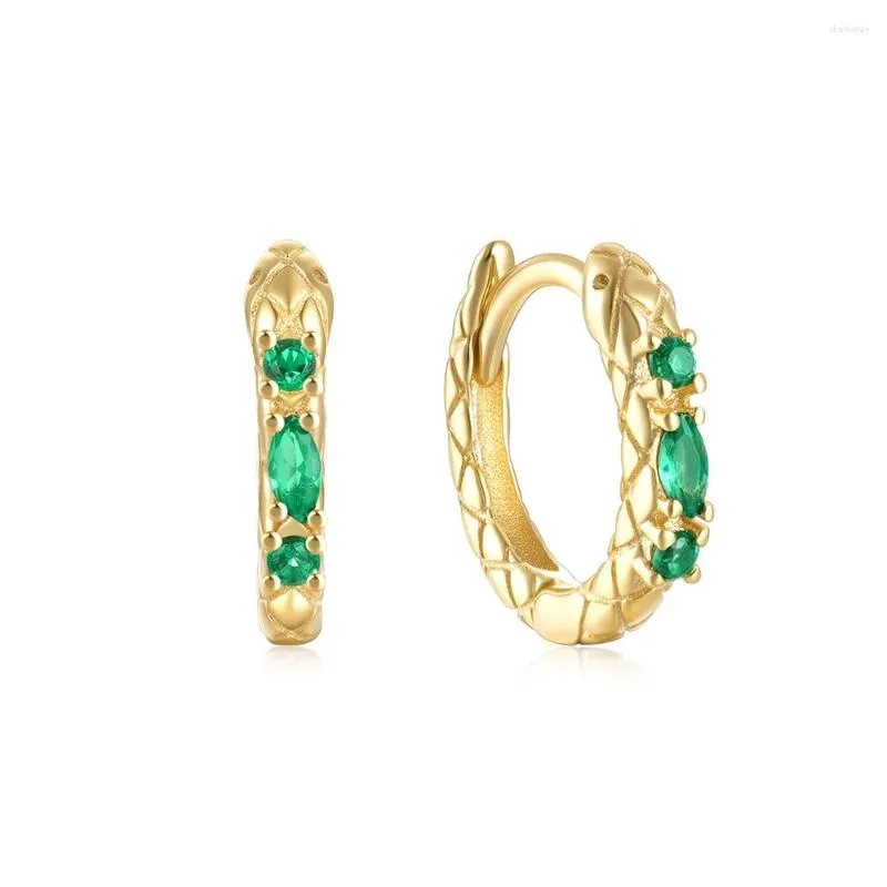 Hoop Earrings AIDE Snake-shaped Green Geometric Crystal Earring 925 Sterling Silver Ear Buckle For Women Kolczyki Srebrne