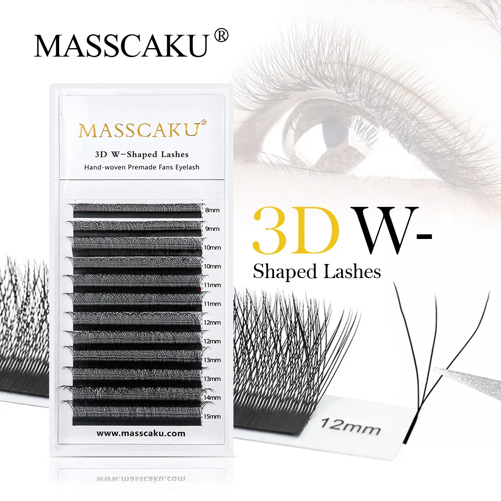 False Eyelashes MASSCAKU Automatic Flowering Bloom 3D 4D 5D 815mm Mixed W Shape Premade Fans Eyelash Natural Soft Individual Lashes 230821