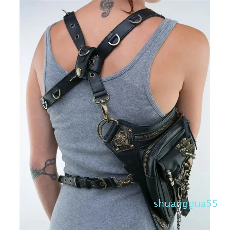 Midjeväskor Motorcykel Steam Punk midjeben Hip Belt Banana Messenger Shoulder Bag Mobiltelefon Midjeväska Fanny Packs Pack For Women Gothic