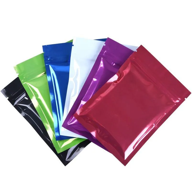 Bolsas de almacenamiento 6 Tamaño Colores Metálico Mylar Auto sellado Plano Negro Papel de aluminio Embalaje Plástico LX1041 Entrega de gota Home Garden House Dhbmh